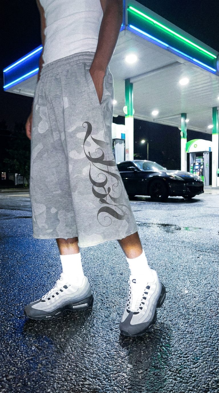 Statement shorts, worn